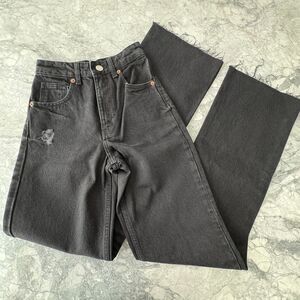 ZARA Denim High Rise Wide Flare Leg Frayed Hem Ripped Jeans Black Size 0